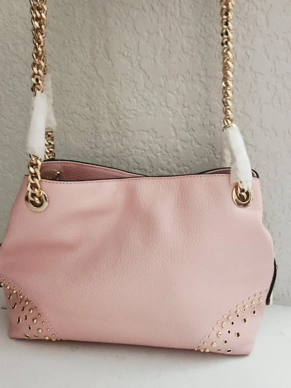 Nwt Michael Kors Pink Leather Studded Shoulder Bag Purse